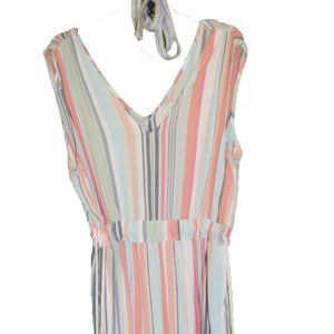 Women's Peyton Parker Jumpsuit Pastel Stripes Rope Tie Waist Each Side Pocket XL